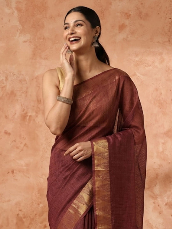 Indiehaat | Hand Dyed Kota Silk Saree Brown