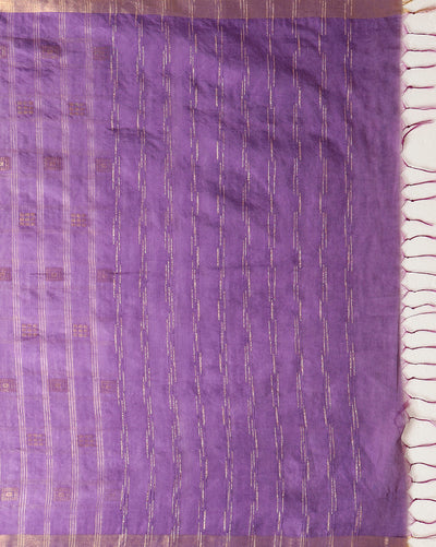 Indiehaat | Kota Silk Hand Dyed Zar Stripe Saree Purple
