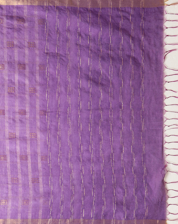 Indiehaat | Kota Silk Hand Dyed Zar Stripe Saree Purple