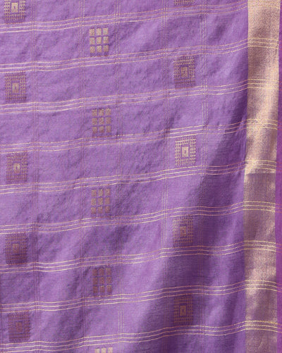 Indiehaat | Kota Silk Hand Dyed Zar Stripe Saree Purple
