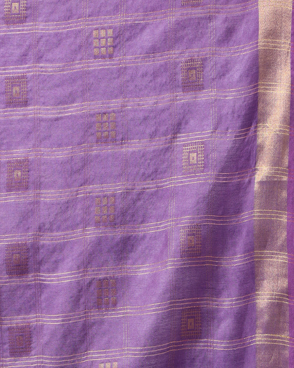 Indiehaat | Kota Silk Hand Dyed Zar Stripe Saree Purple