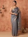 Indiehaat | Hand Dyed Kota Silk Zari Striped Saree Gray