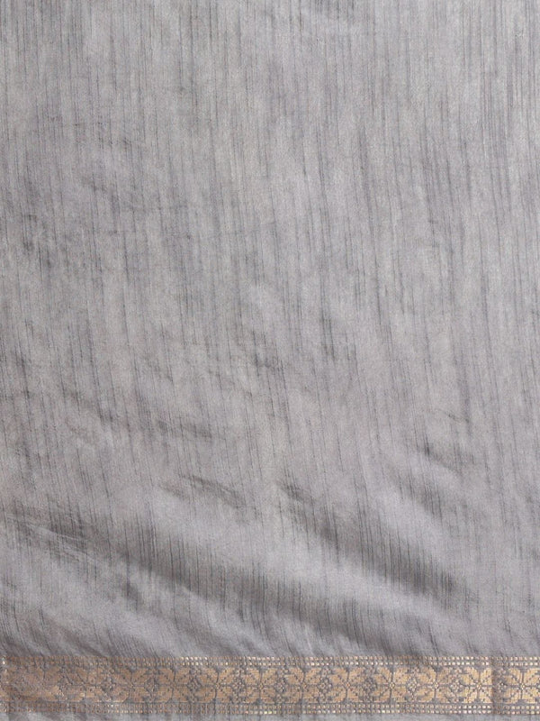 Indiehaat | Hand Dyed Kota Silk Zari Striped Saree Gray