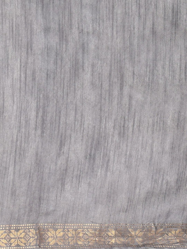 Indiehaat | Hand Dyed Kota Silk Zari Striped Saree Gray