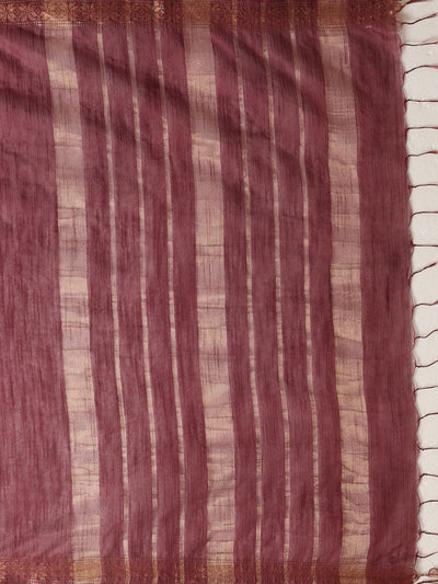 Indiehaat | Hand Dyed Kota Silk Zari Striped Saree Brown