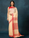 Indiehaat | Kota Silk Hand Dyed Temple Border Saree Beige