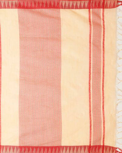 Indiehaat | Kota Silk Hand Dyed Temple Border Saree Beige