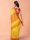 Indiehaat | Kota Silk Hand Dyed Temple Border Saree Yellow