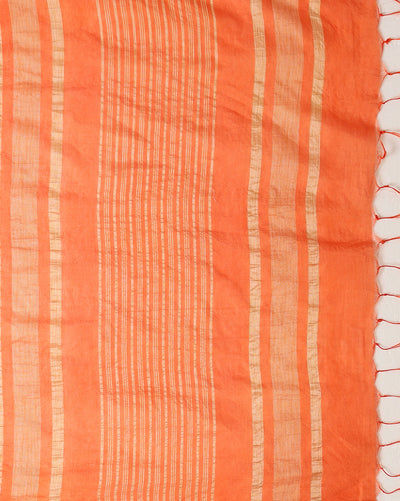 Indiehaat | Kota Silk Hand Dyed Temple Border Saree Orange