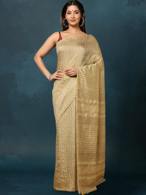 Indiehaat | Kota Silk Hand Dyed Plain Saree Gold