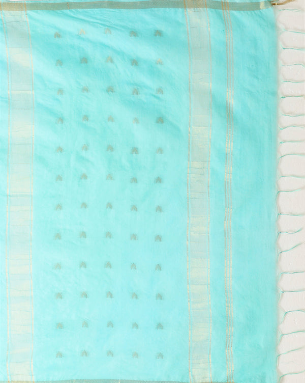 Indiehaat | Kota Silk Hand Dyed Jacquard Saree Blue