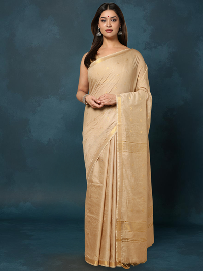 Indiehaat | Kota Silk Hand Dyed Jacquard Saree Beige