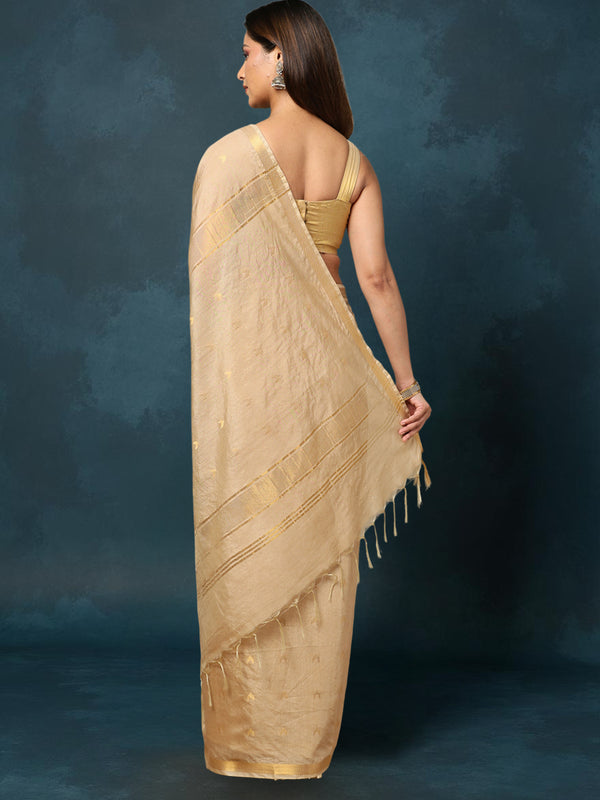 Indiehaat | Kota Silk Hand Dyed Jacquard Saree Beige