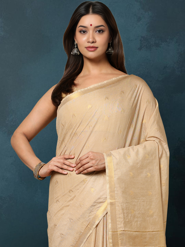 Indiehaat | Kota Silk Hand Dyed Jacquard Saree Beige