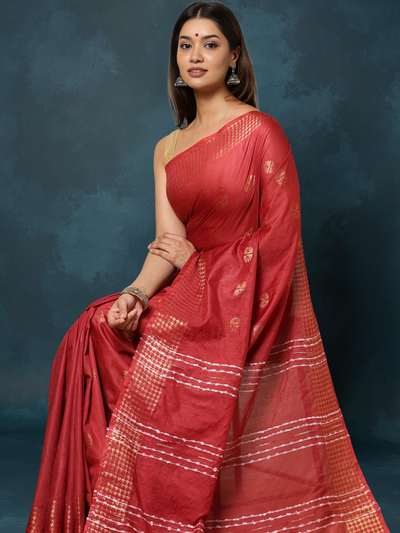 Indiehaat | Kota Silk Hand Dyed Jacquard Saree Brown