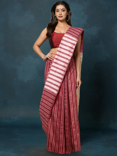 Indiehaat | Kota Silk Hand Dyed Kantha Saree Maroon