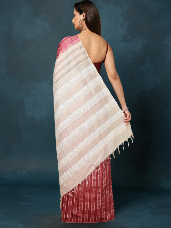 Indiehaat | Kota Silk Hand Dyed Kantha Saree Maroon