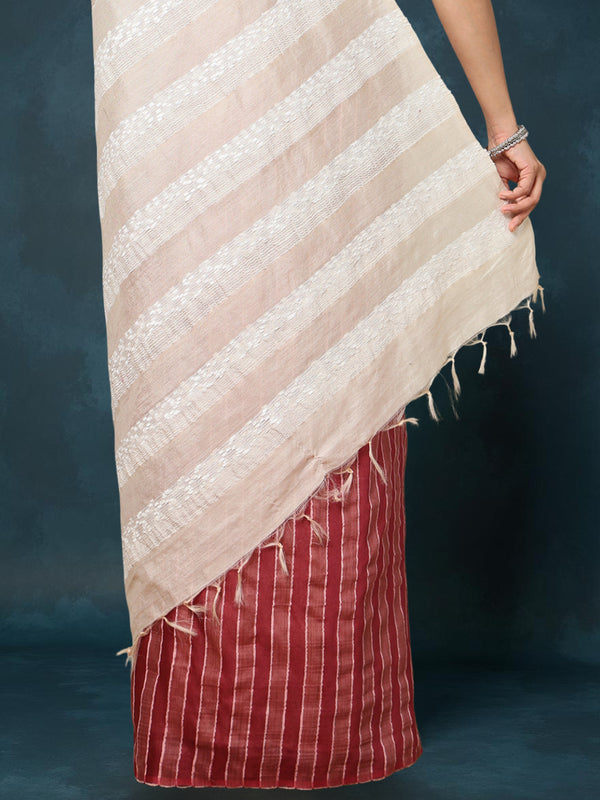 Indiehaat | Kota Silk Hand Dyed Kantha Saree Maroon