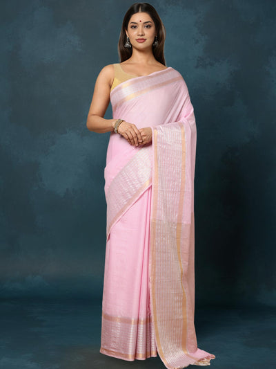 Indiehaat | Kota Silk Hand Dyed Kantha Saree Pink