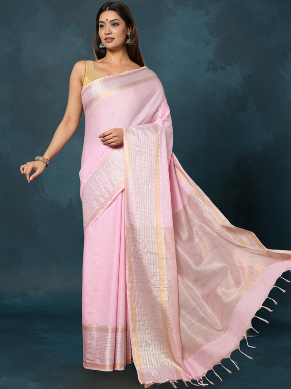 Indiehaat | Kota Silk Hand Dyed Kantha Saree Pink