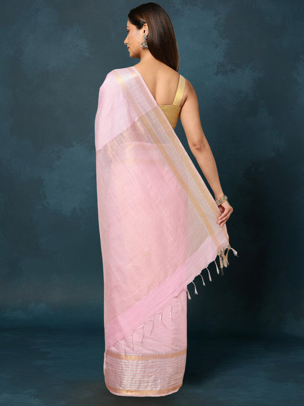 Indiehaat | Kota Silk Hand Dyed Kantha Saree Pink