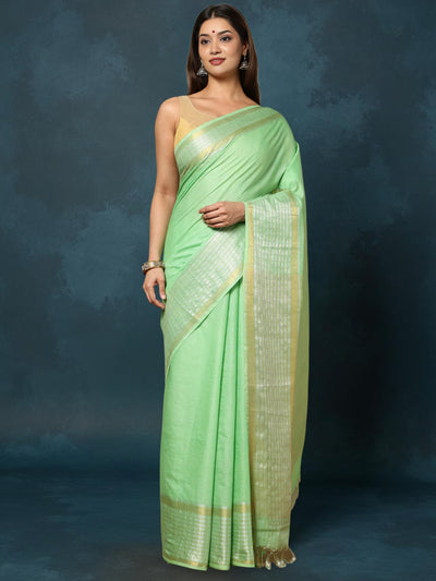 Indiehaat | Kota Silk Banarasi Border Hand Dyed Saree Blue