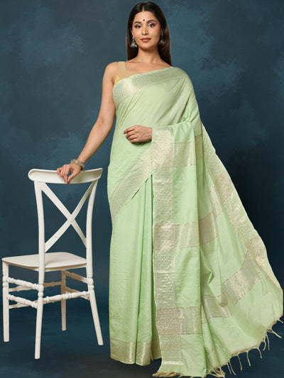 Indiehaat | Kota Silk Banarasi Border Hand Dyed Saree Green