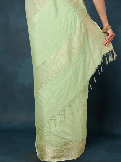 Indiehaat | Kota Silk Banarasi Border Hand Dyed Saree Green