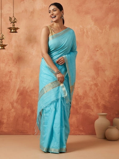 Ruvira Handdyed Kota Banarasi Silk Saree Blue