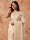 Indiehaat | Hand Dyed Kota Banarasi Silk Saree Beige
