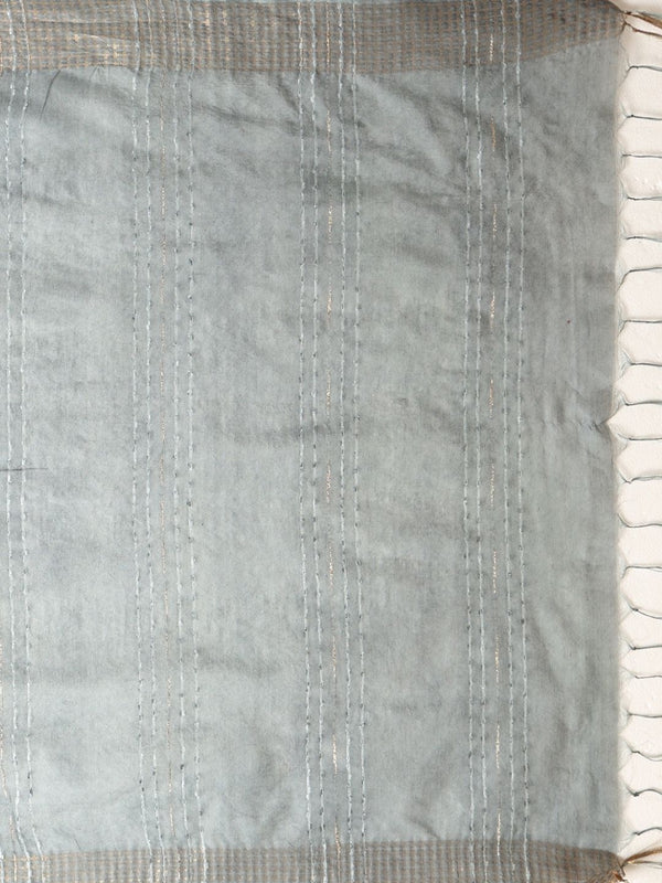 Indiehaat | Hand Dyed Kota Silk Kantha Saree Gray