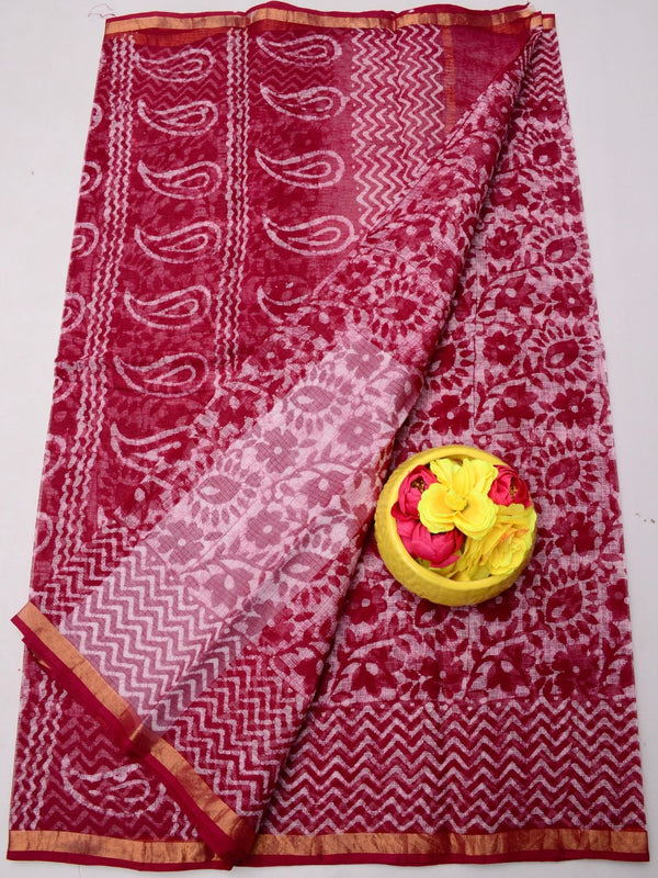 Indiehaat|Kota Doria Handloom Batik Saree Red