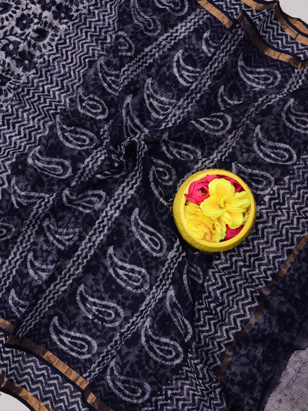 Indiehaat|Kota Doria Handloom Batik Saree Black