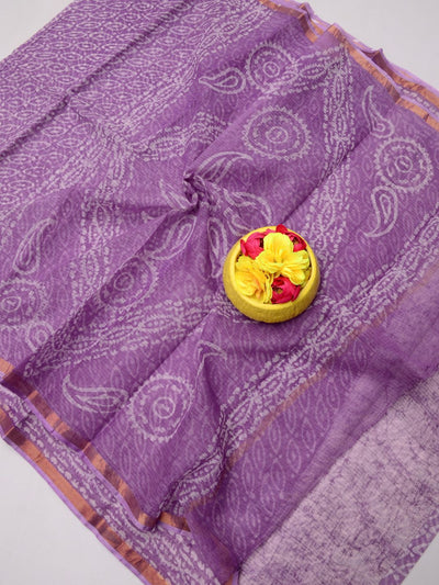 Indiehaat|Kota Doria Handloom Batik Saree Purple