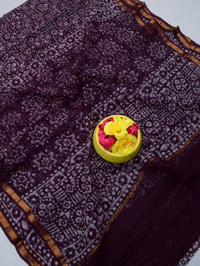 Indiehaat|Kota Doria Handloom Batik Saree Black