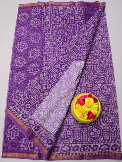Indiehaat|Kota Doria Handloom Batik Saree Purple
