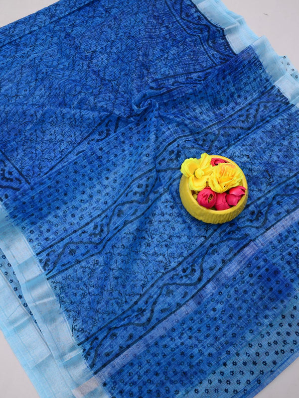 Indiehaat | Kota Doria Blockprint Saree 