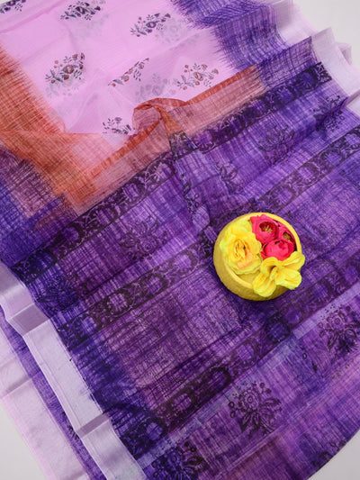 Indiehaat | Kota Doria Blockprint Saree Purple