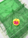 Indiehaat | Kota Doria Blockprint Saree Green