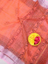 Indiehaat | Kota Doria Blockprint Saree Peach