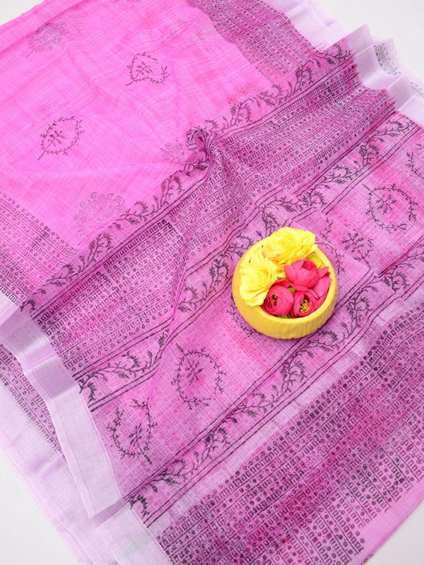 Indiehaat | Kota Doria Blockprint Saree Purple