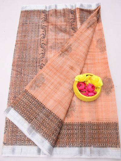 Indiehaat | Kota Doria Blockprint Saree Peach