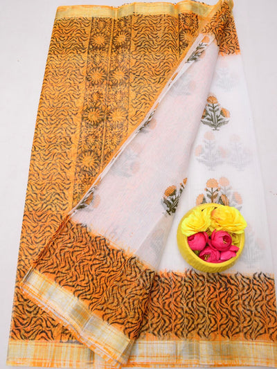 Indiehaat | Kota Doria Blockprint Saree White