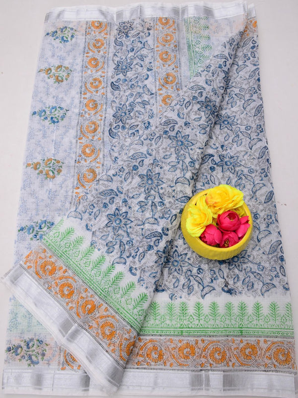 Indiehaat | Kota Doria Blockprint Saree Gray