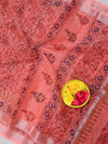 Indiehaat | Kota Doria Blockprint Saree Peach