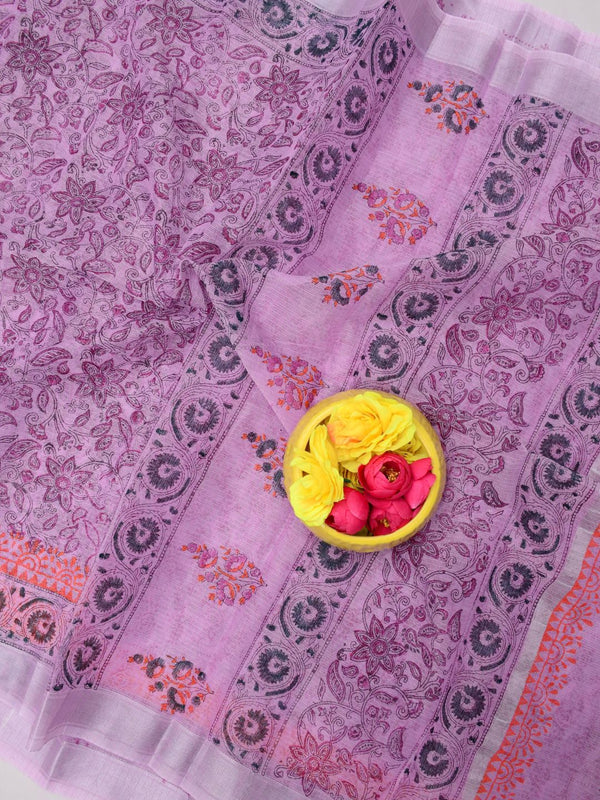 Indiehaat | Kota Doria Blockprint Saree Purple