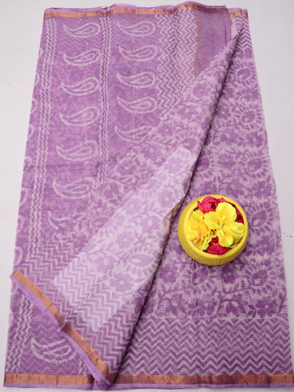 Indiehaat | Kota Doria Blockprint Saree Purple