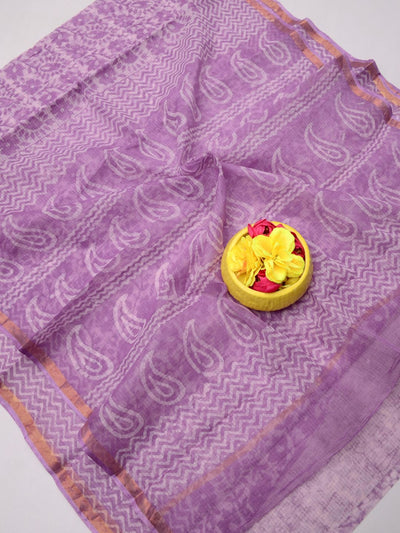Indiehaat | Kota Doria Blockprint Saree Purple