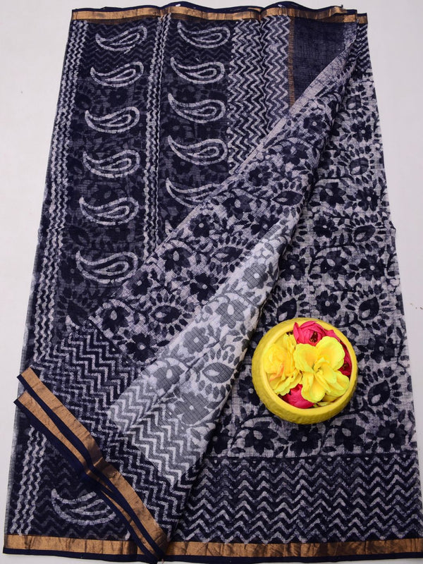 Indiehaat | Kota Doria Blockprint Saree Black