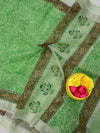 Indiehaat | Kota Doria Blockprint Saree Green